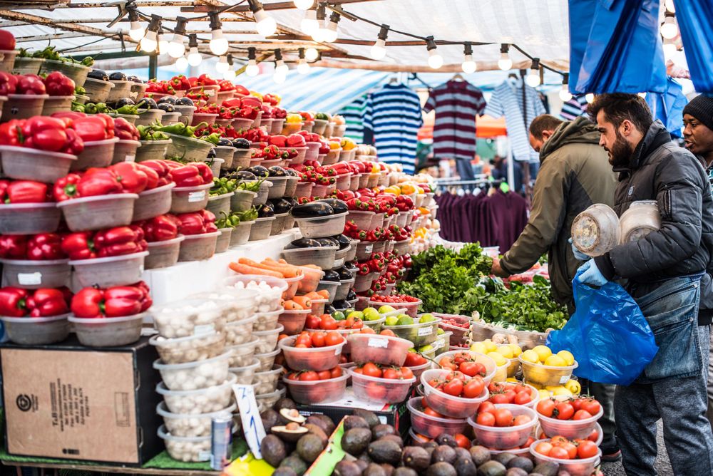 Fruit and vegetable display at Ridley Road Market, London