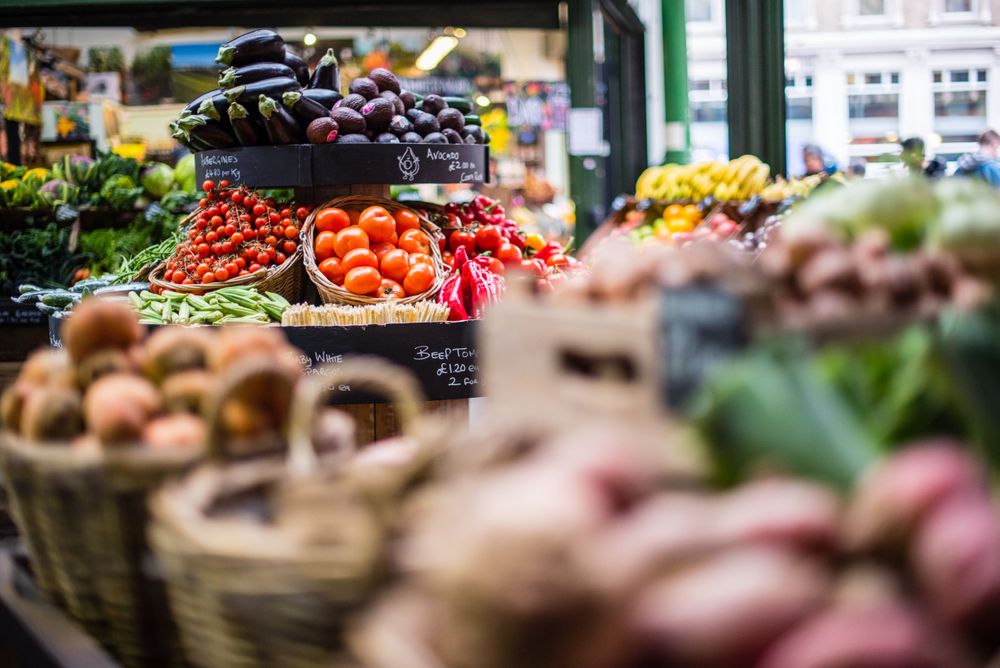 Fruit and vegetable display at Borough Market, London