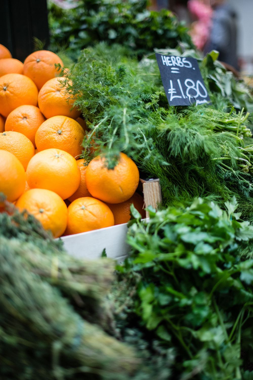 Oranges and Herbs display at Borough Market, London