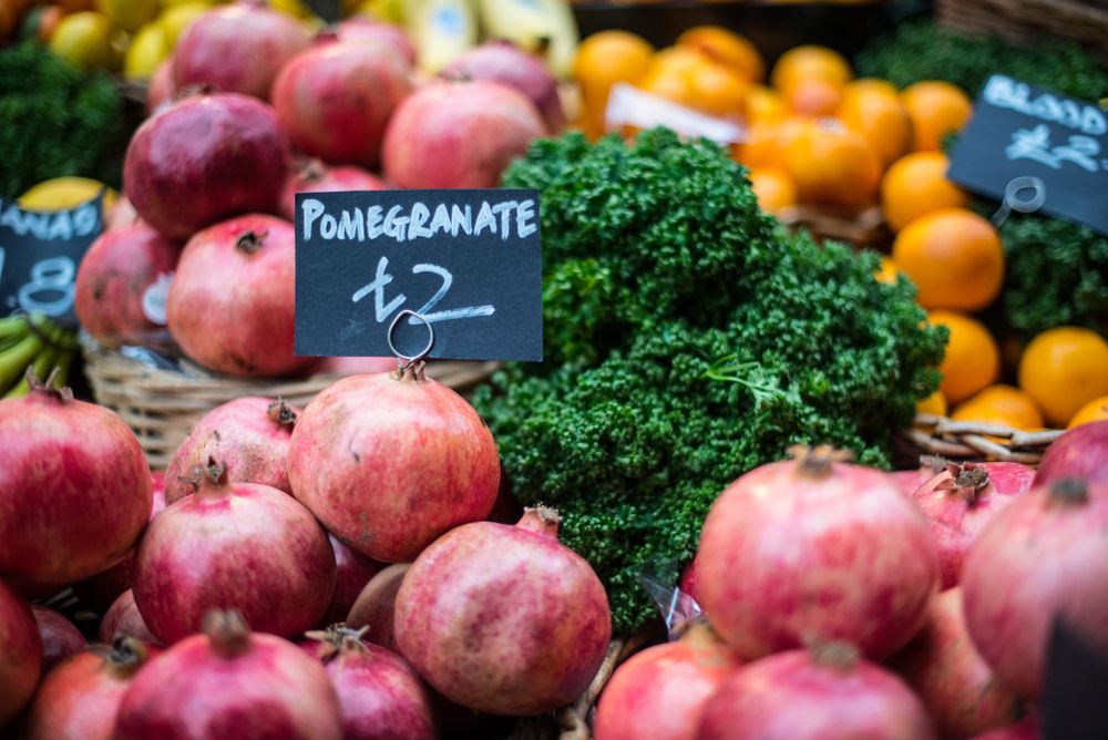 Pomegranate display at Borough Market, London