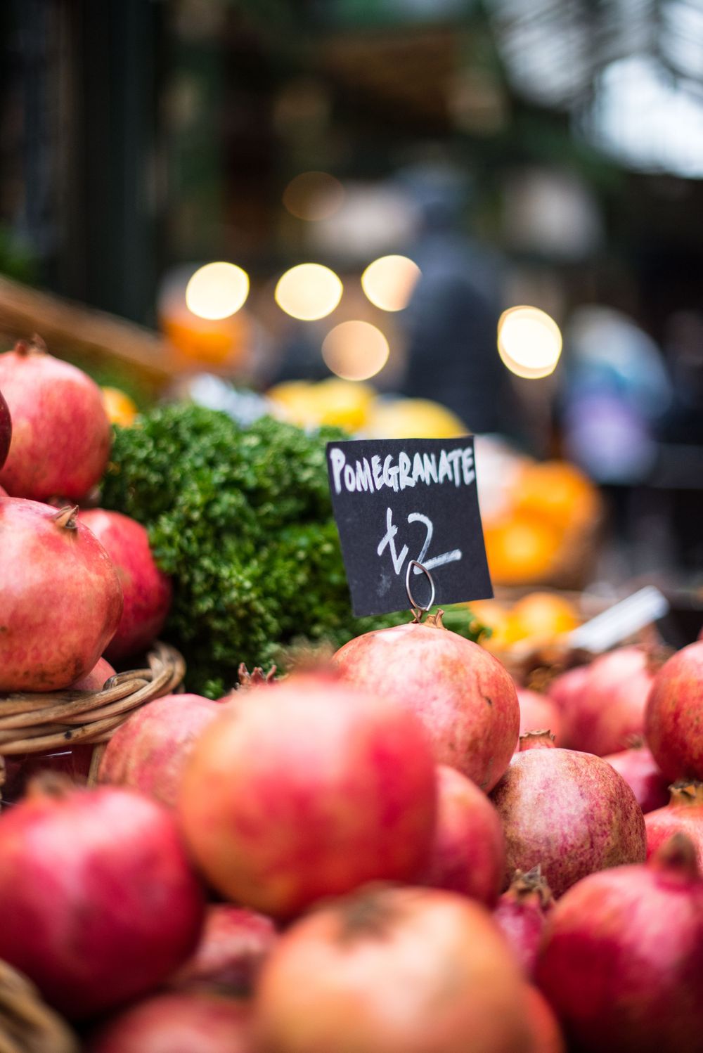 Pomegranate display at Borough Market, London