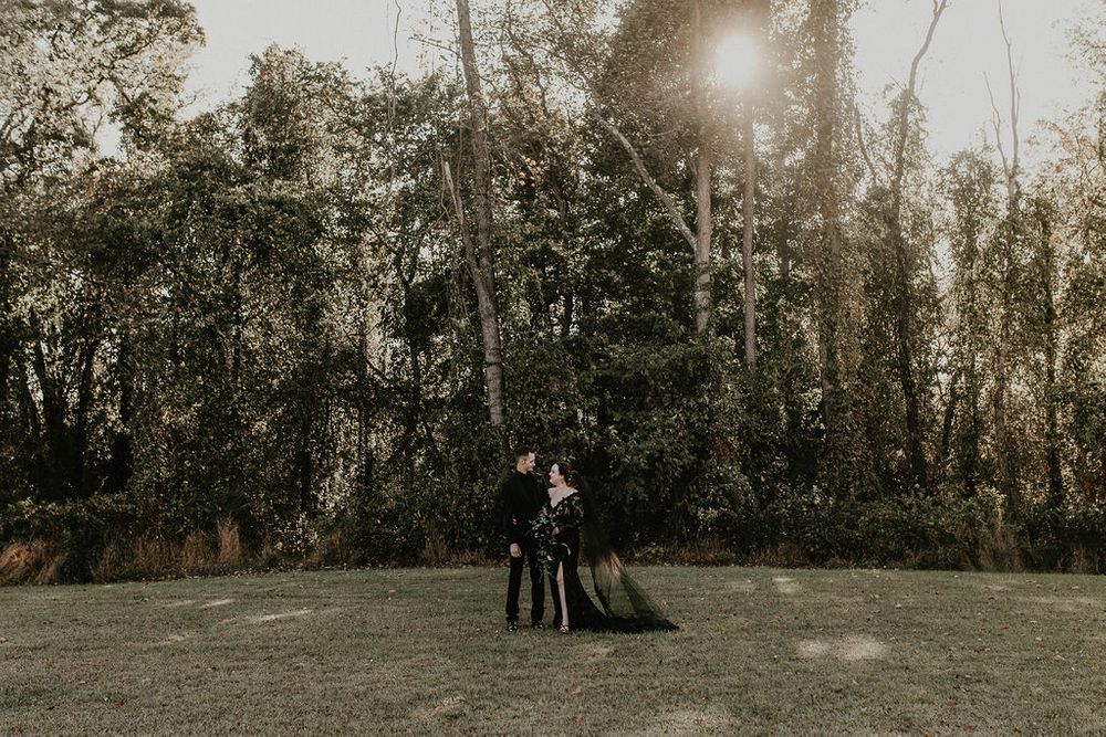 Black Wedding Dress, Bride & Groom, Dark & Moody Wedding