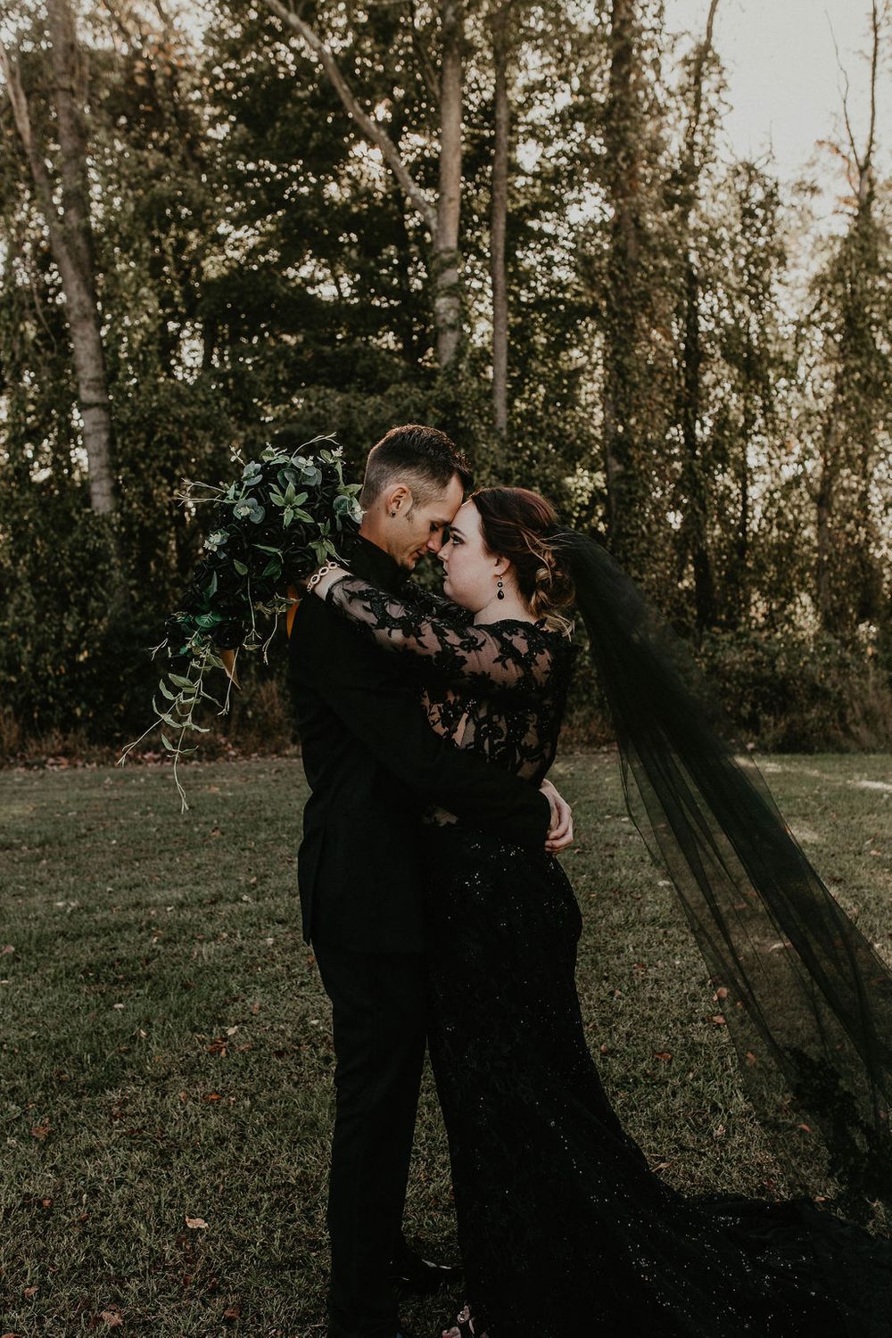 Black Wedding Dress, Bride & Groom, Dark & Moody Wedding