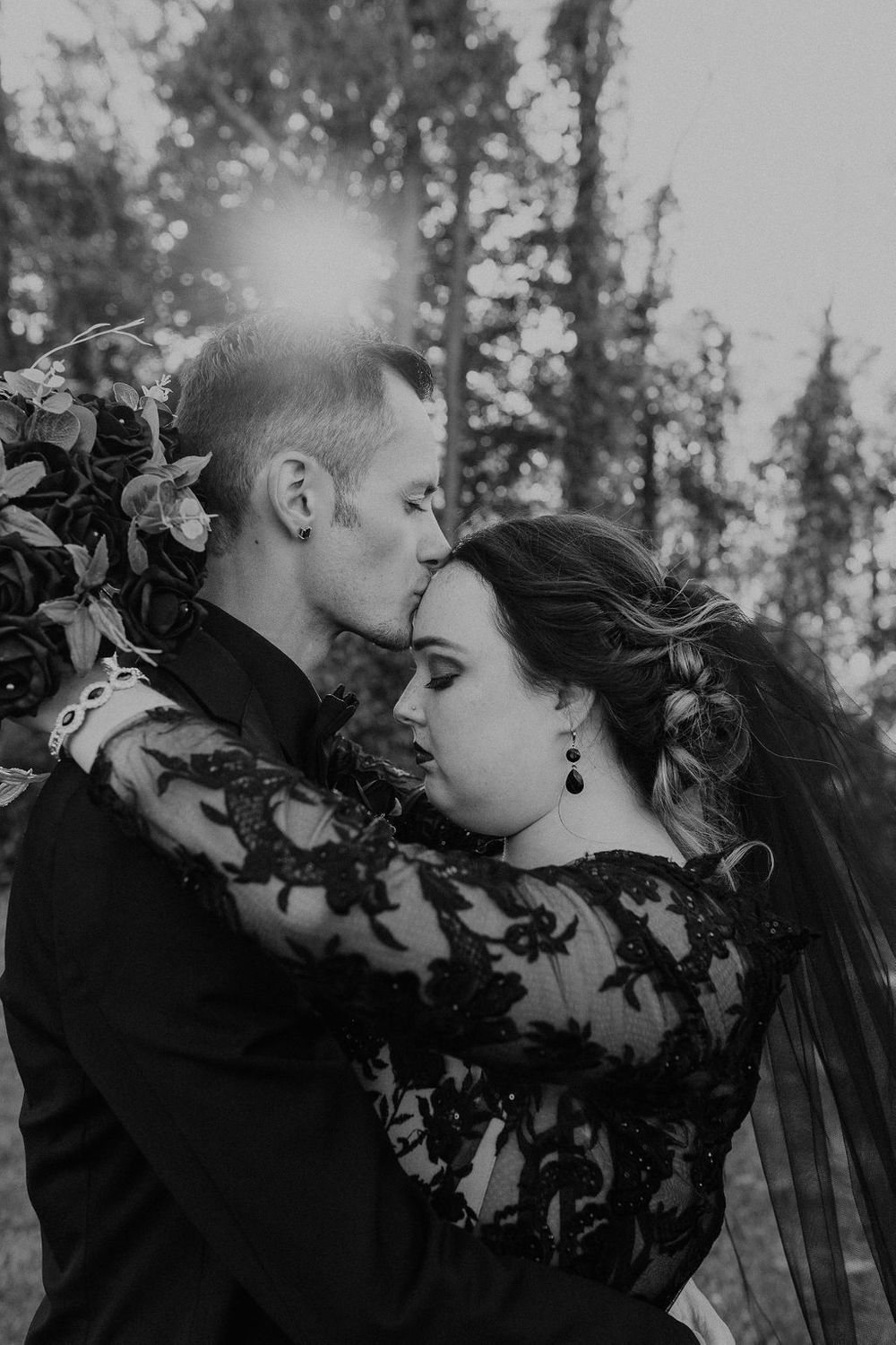 Black Wedding Dress, Bride & Groom, Dark & Moody Wedding