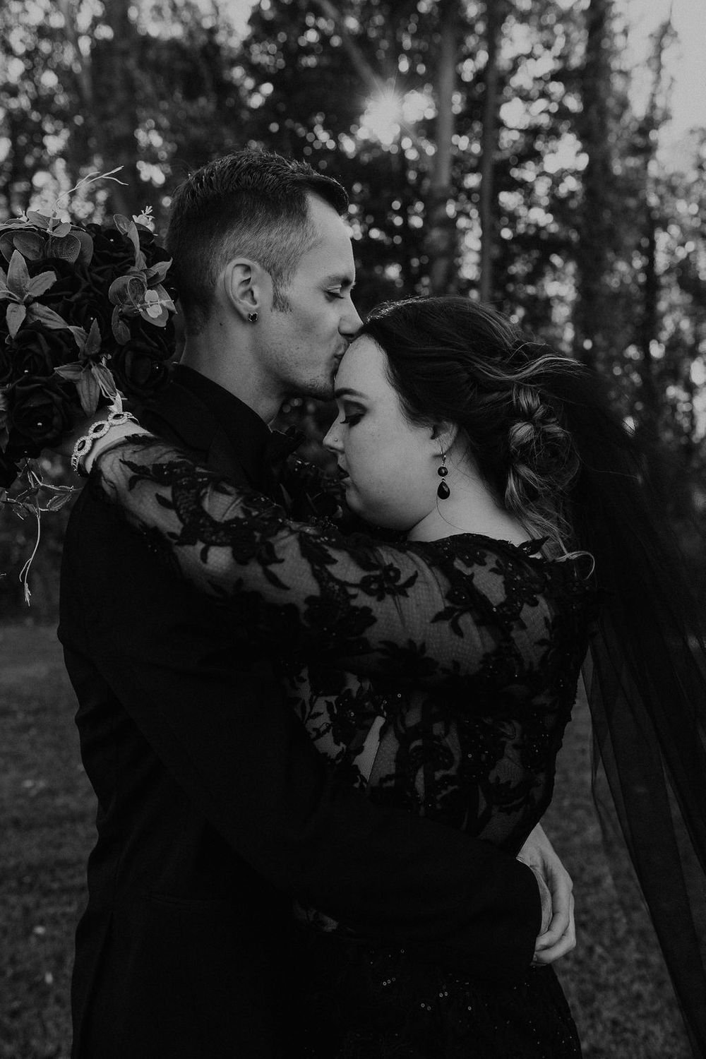 Black Wedding Dress, Bride & Groom, Dark & Moody Wedding