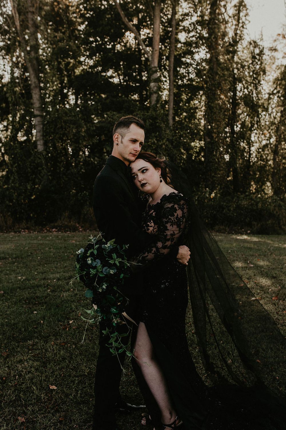 Black Wedding Dress, Bride & Groom, Dark & Moody Wedding