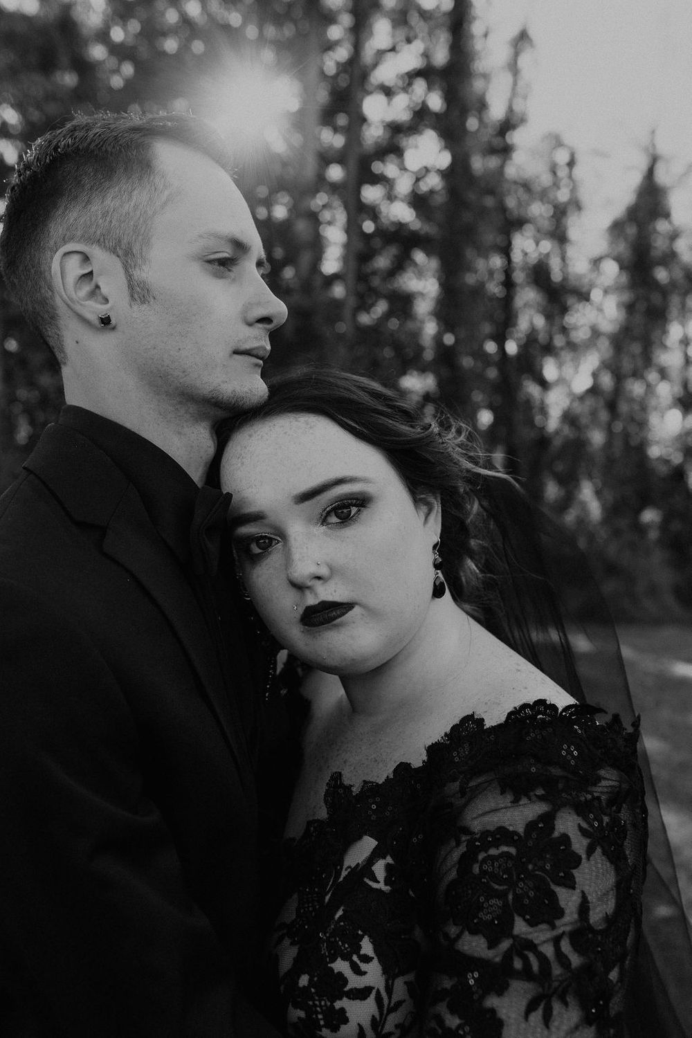 Black Wedding Dress, Bride & Groom, Dark & Moody Wedding