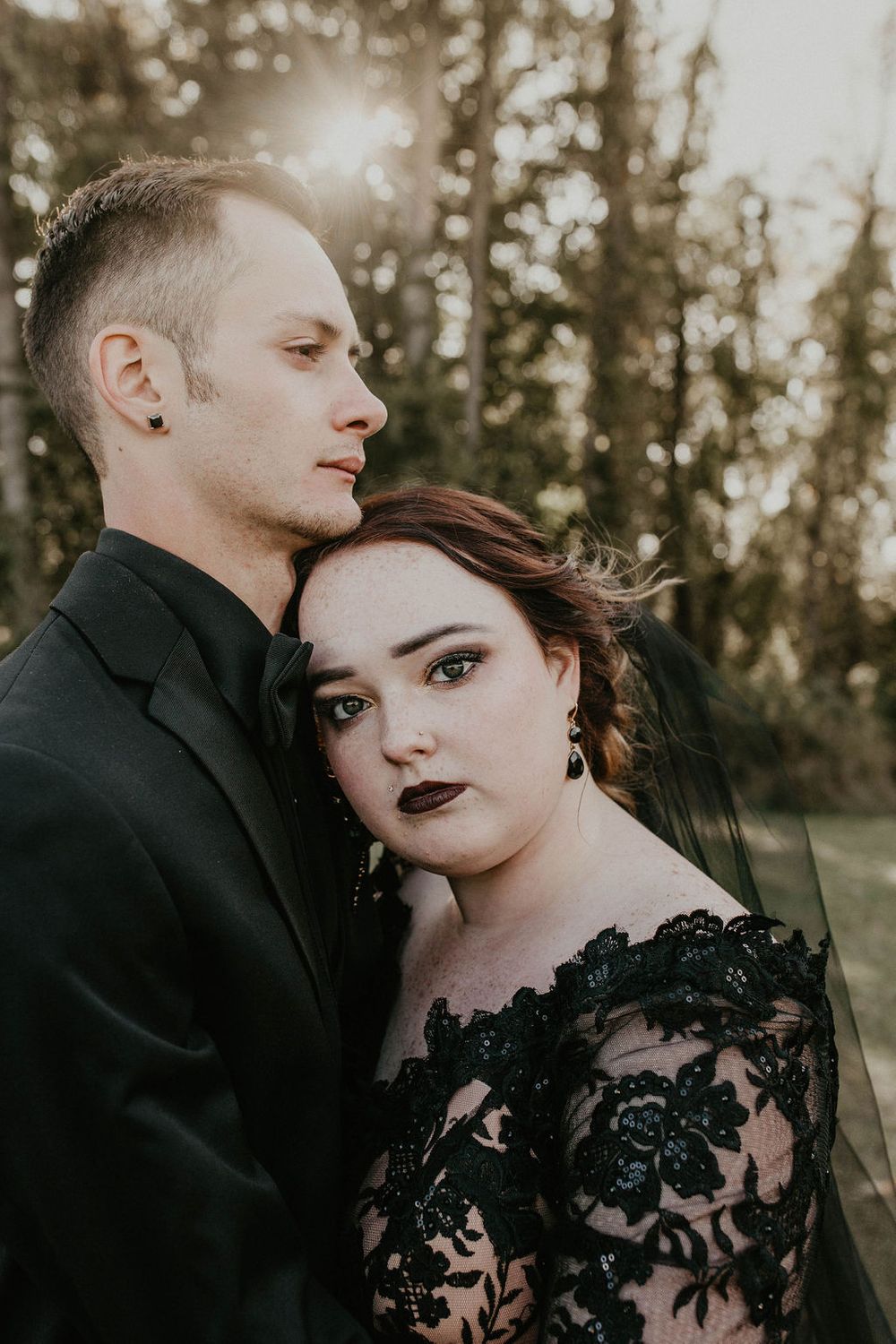 Black Wedding Dress, Bride & Groom, Dark & Moody Wedding