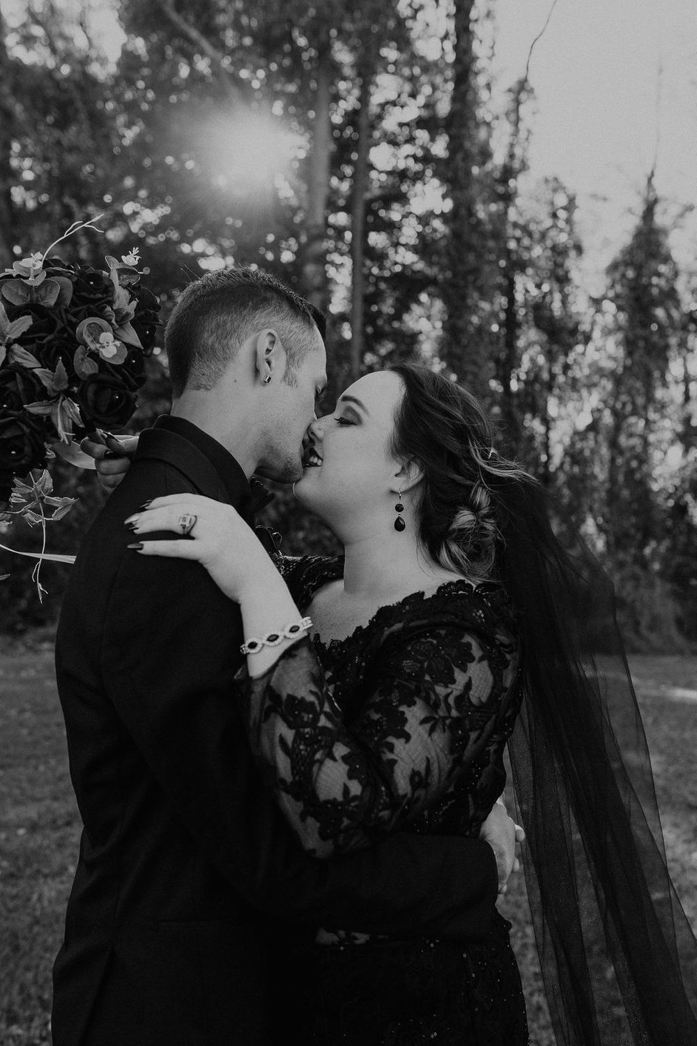 Black Wedding Dress, Bride & Groom, Dark & Moody Wedding
