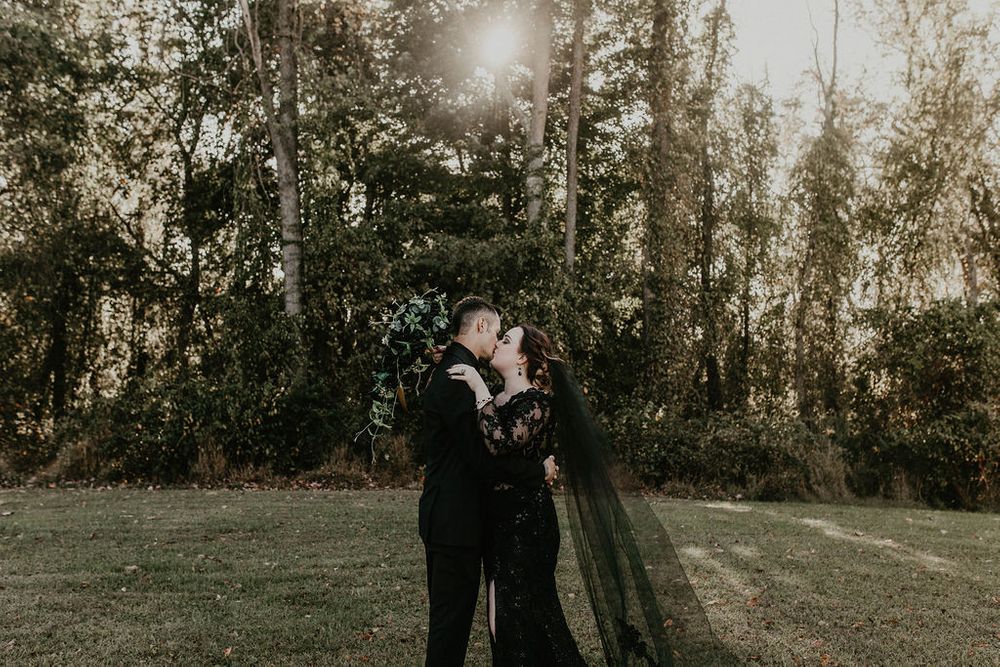 Black Wedding Dress, Bride & Groom, Dark & Moody Wedding
