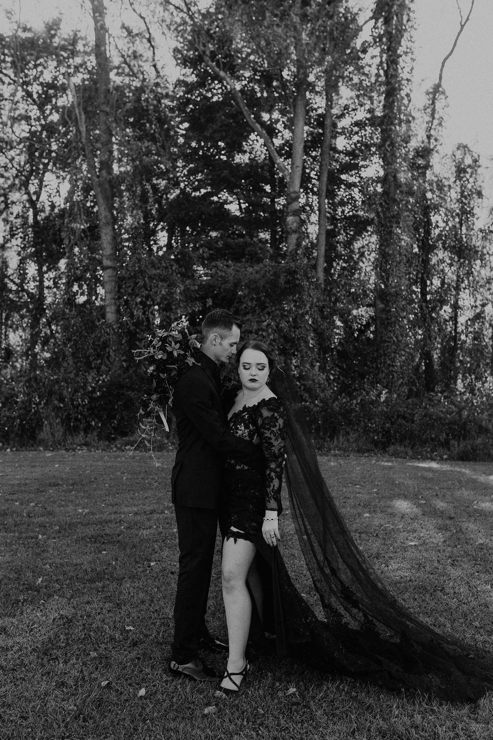 Black Wedding Dress, Bride & Groom, Dark & Moody Wedding