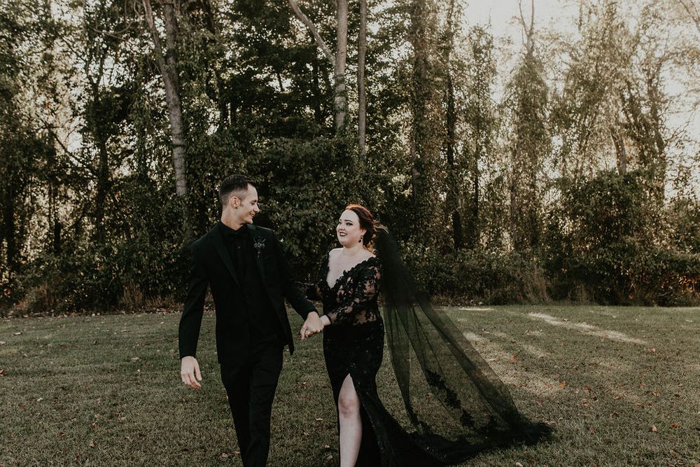 Black Wedding Dress, Bride & Groom, Dark & Moody Wedding