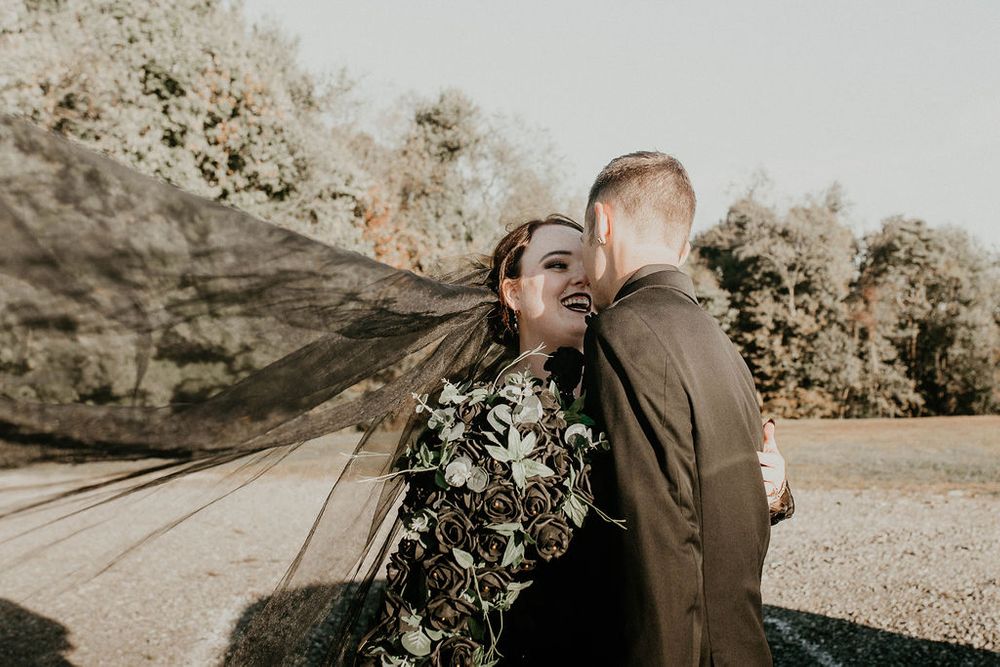 Black Wedding Dress, Bride & Groom, Dark & Moody Wedding