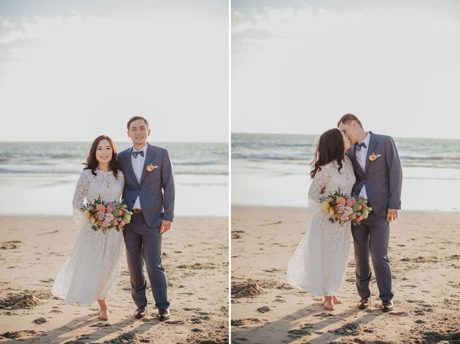 bride & groom on beach at verandas manhattan beach