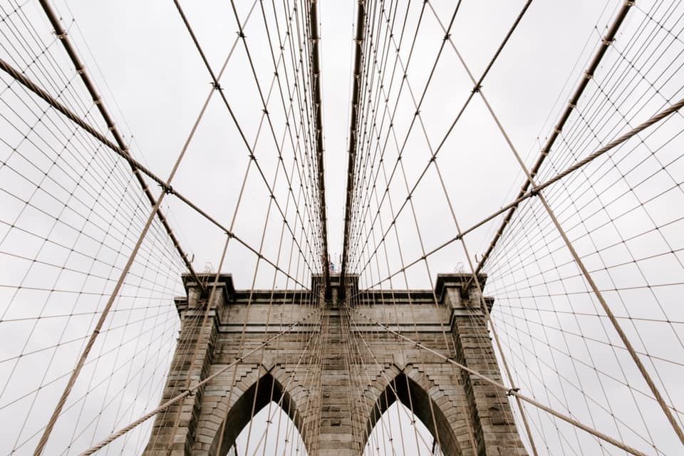 sky view of the Brooklyn City Bridge in New York City