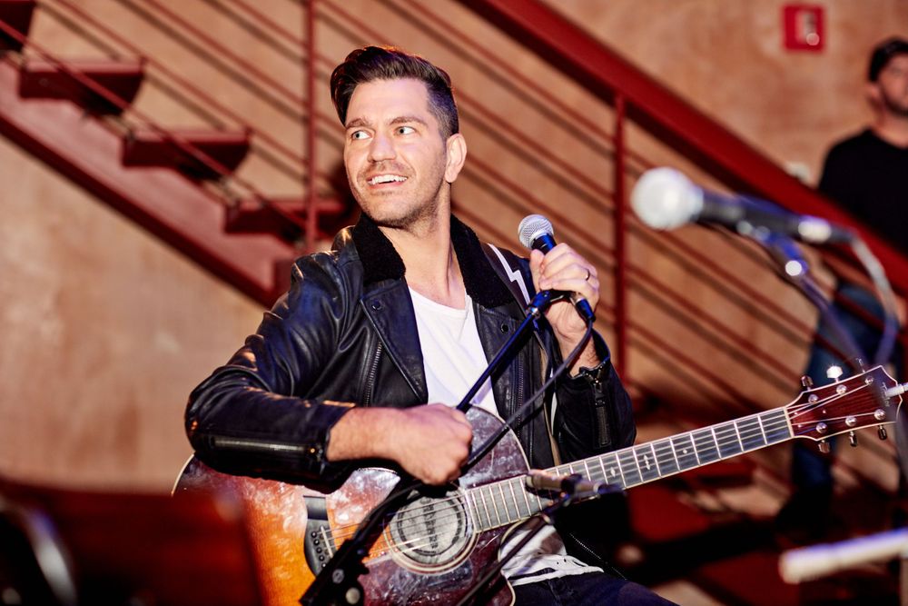 Andy Grammer pulls away from the mic at Only In Nashville. Photo by Joel Alexander