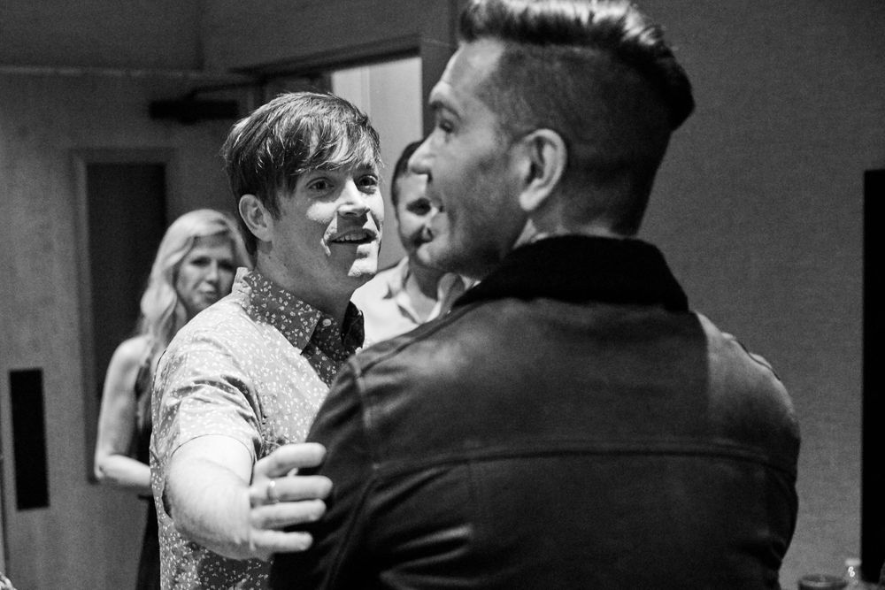 Andy Grammer and Dave Barnes share an exchange of humor backstage in Nashville, TN. Photo by Joel Alexander