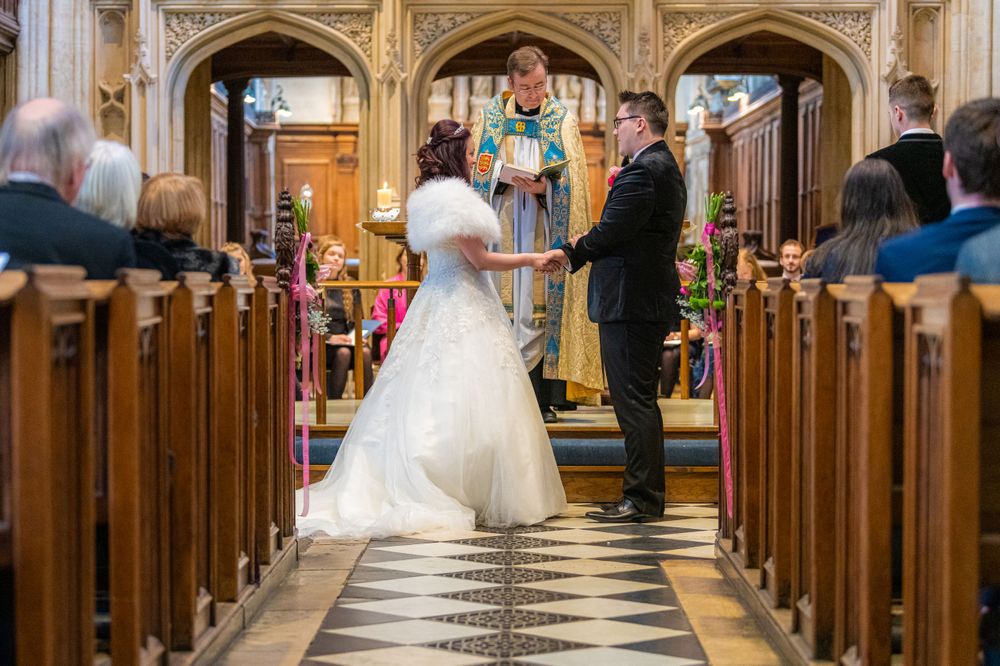 Bride and groom at The University Church of St Mary the Virgin Wedding