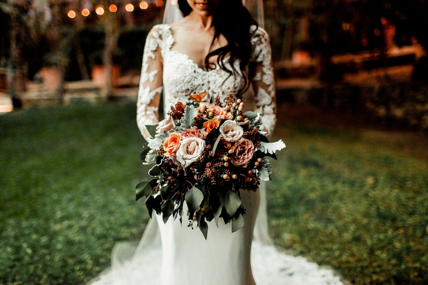 bride individual portrait detail of bouquet at malibu calamigos ranch