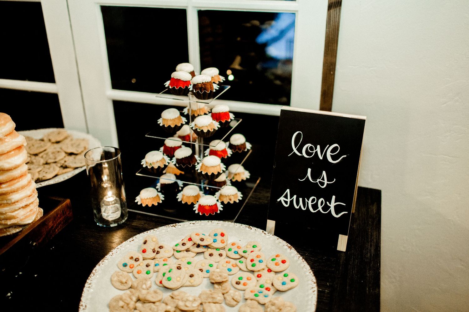 close up shot of dessert table design at rodaina and robert's reception