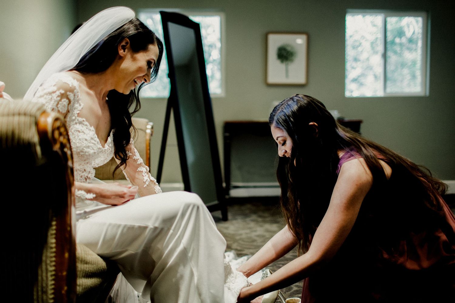 bride putting on shoes