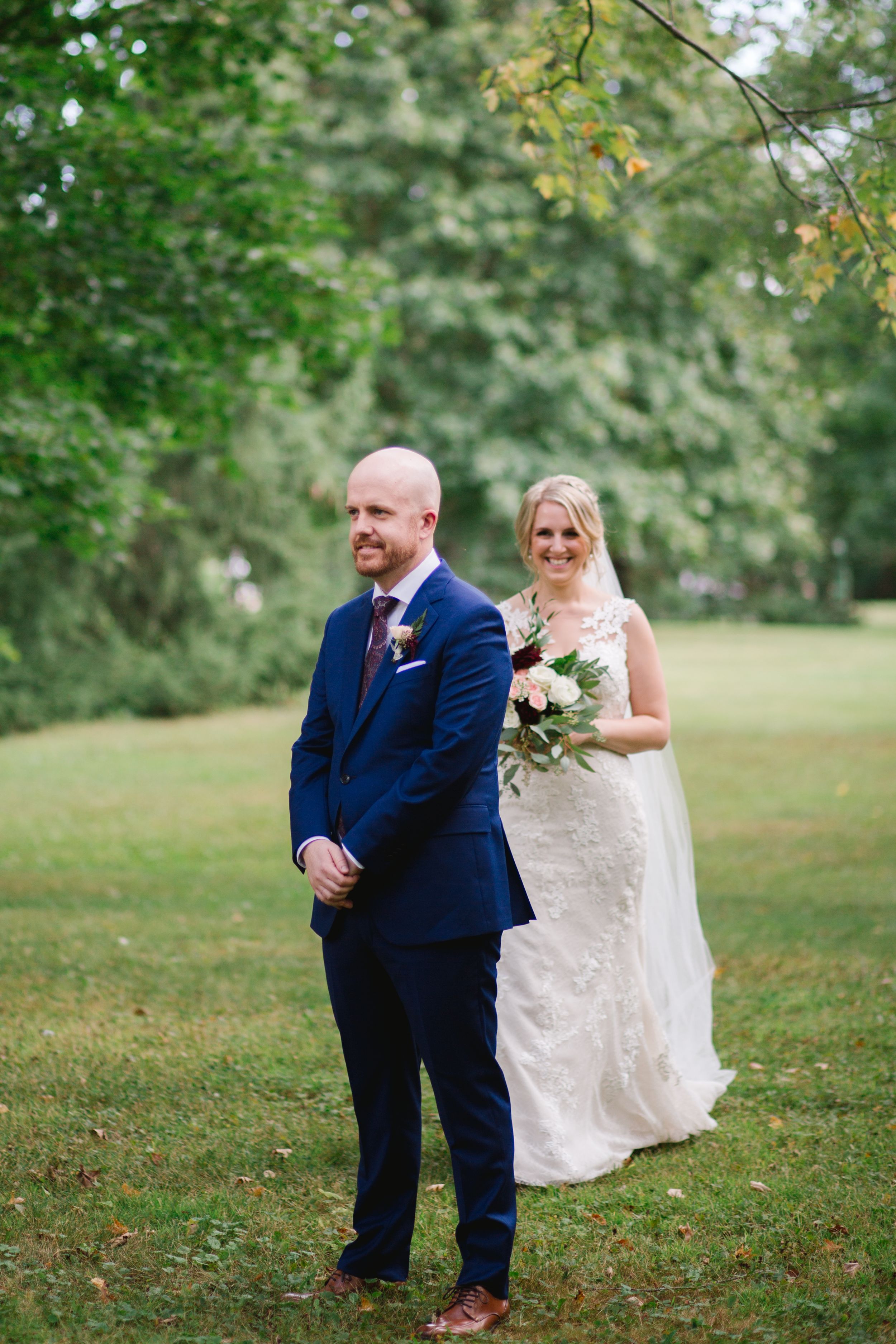 shouldice hospital bride walking up to groom for first look