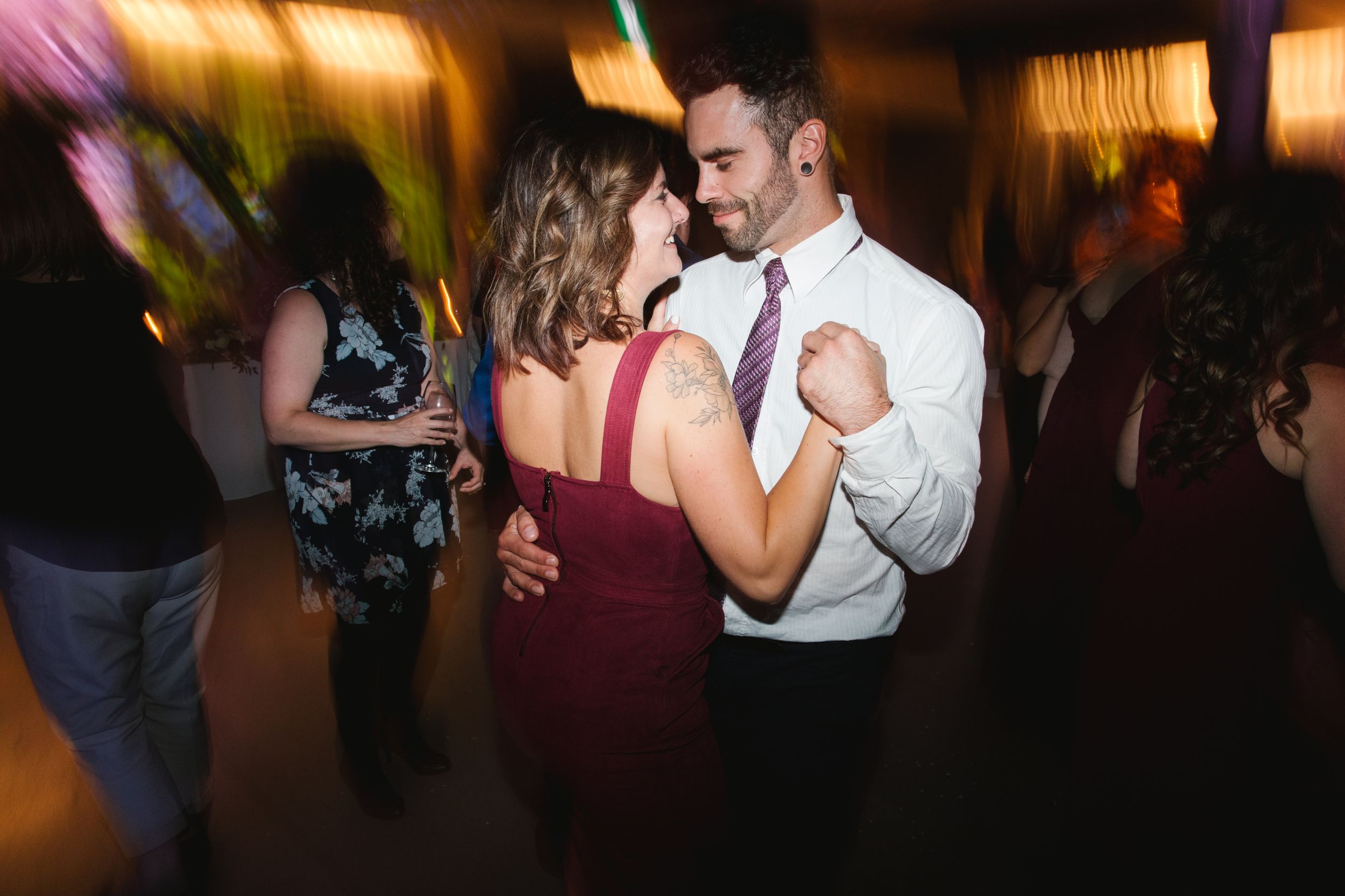 wedding guests dancing during reception