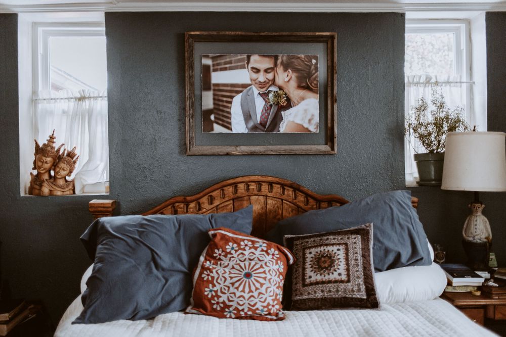 family photos in wood frame