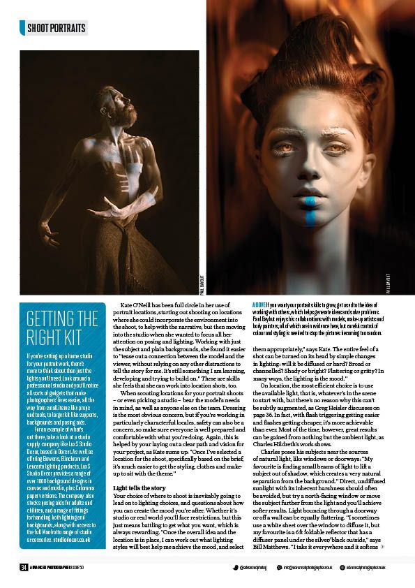 Artistic portraits of male and female models in the pages of a professional photography magazine by Paul Baybut