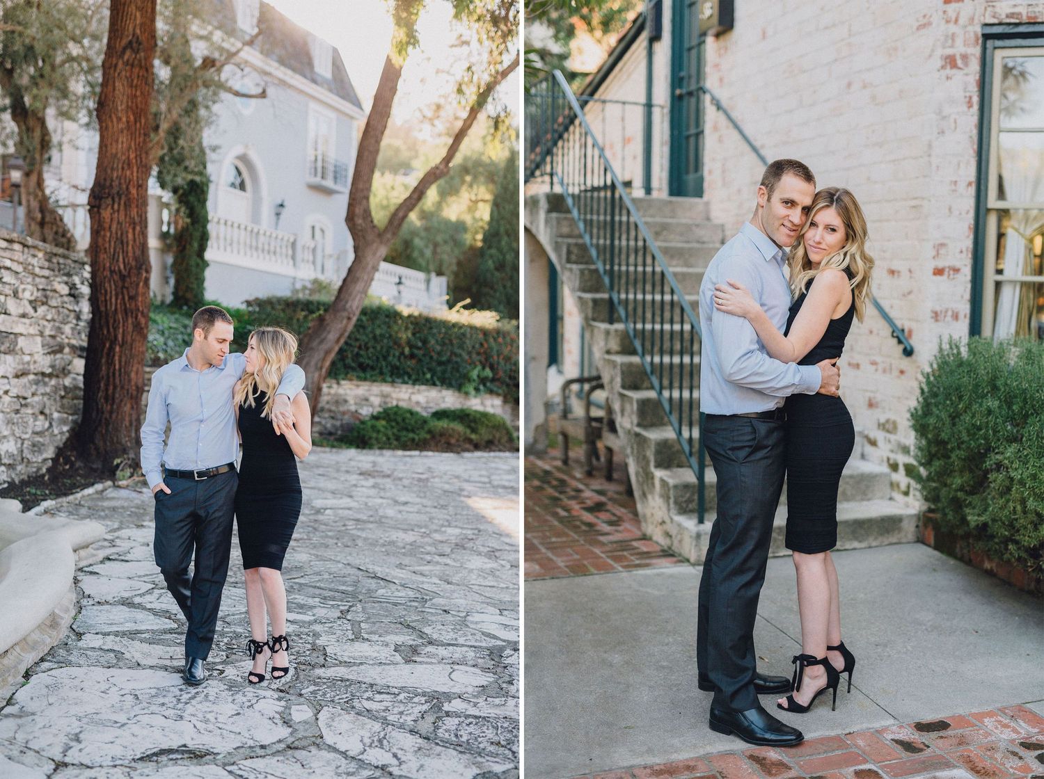 engaged couple walking