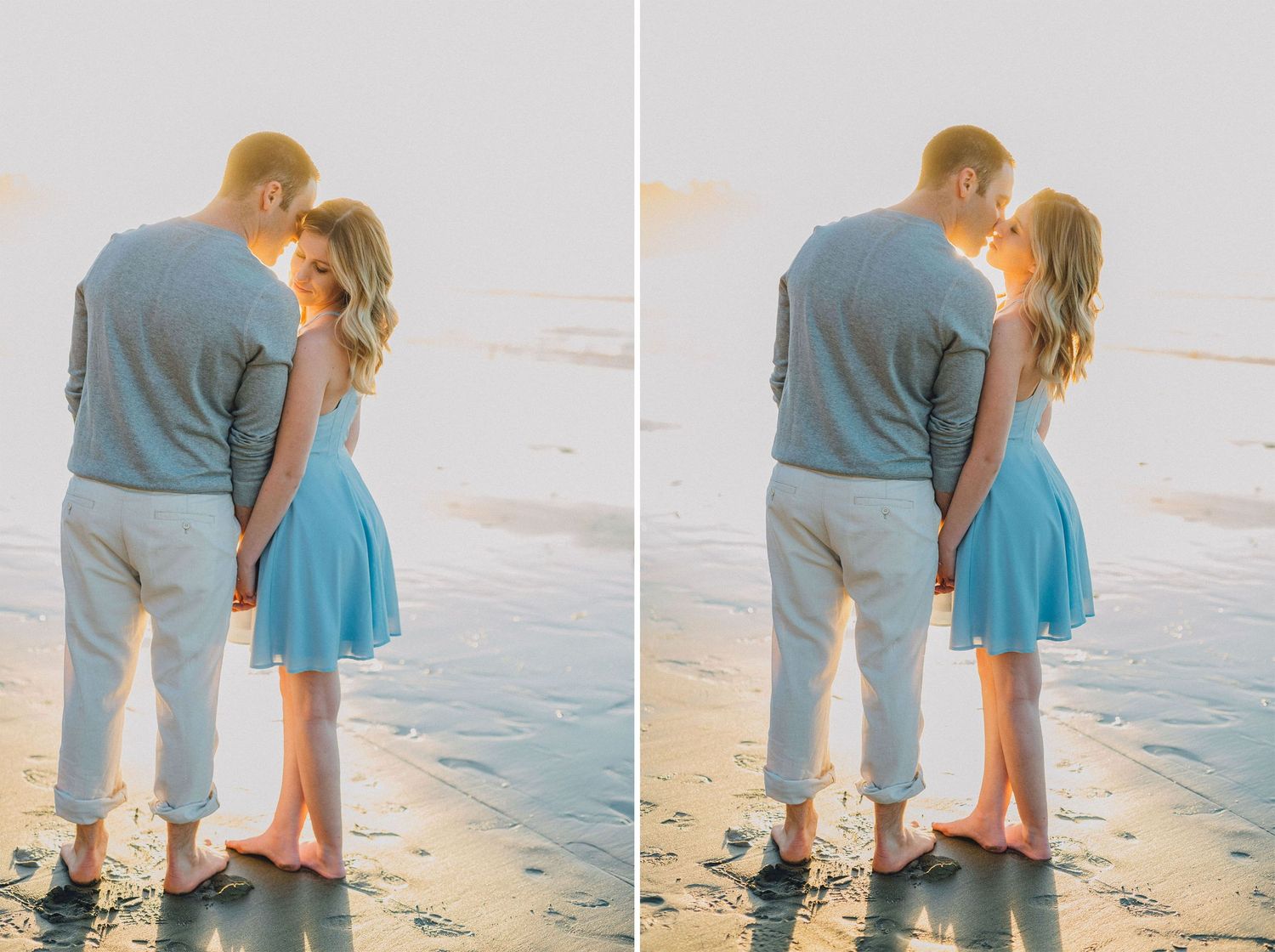 backlit beach engagement photo