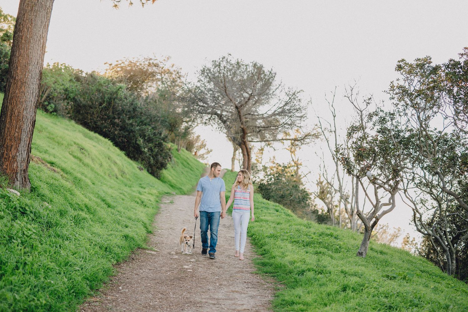 couple walking engagement photo