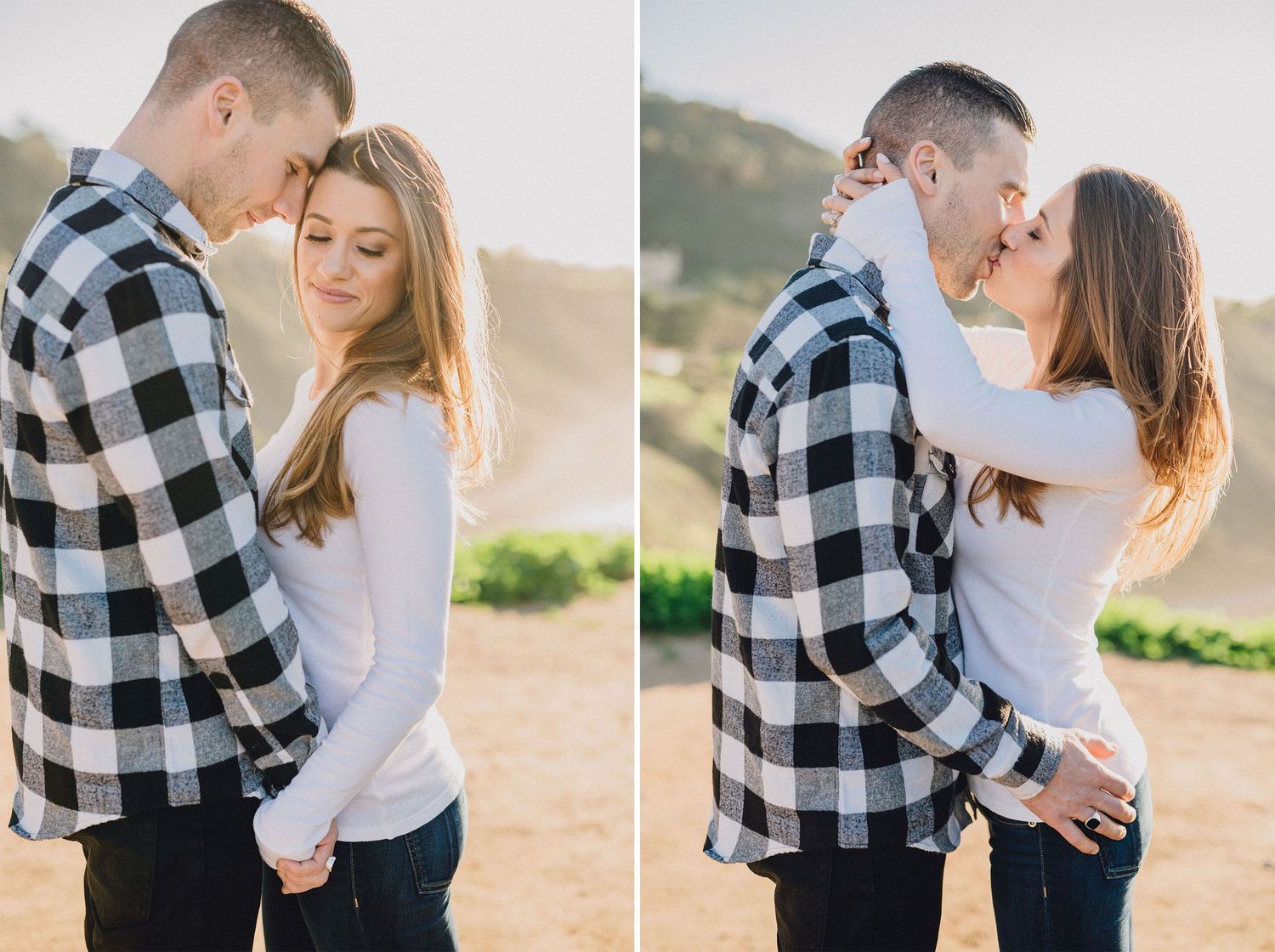 engagement photo overlooking beach and cliff