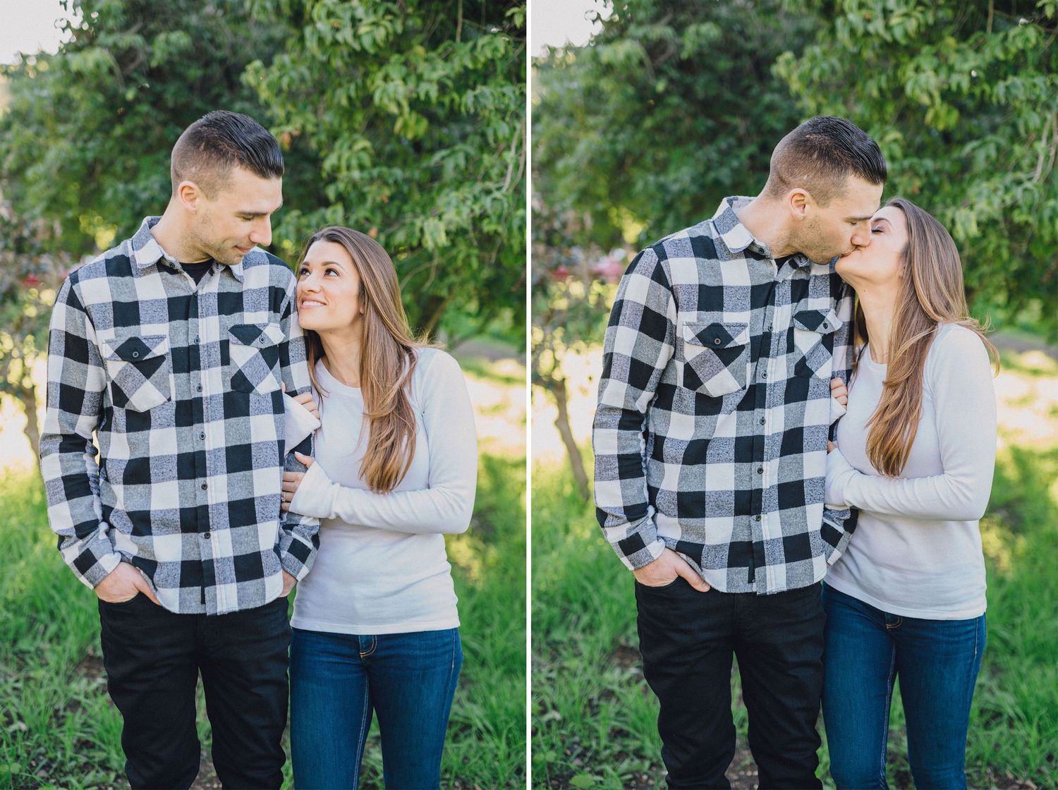 engagement photo with greenery
