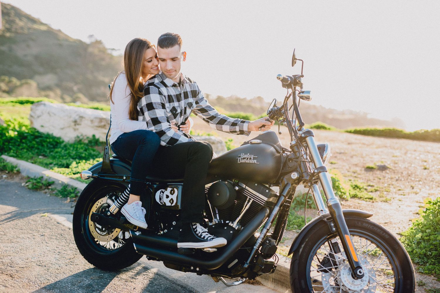 engagement photo on motorcycle