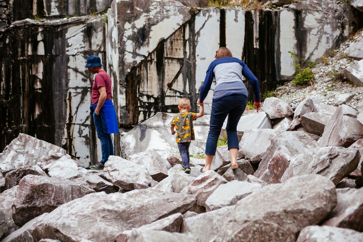 family on holiday in Tuscany photographed while having an adventure