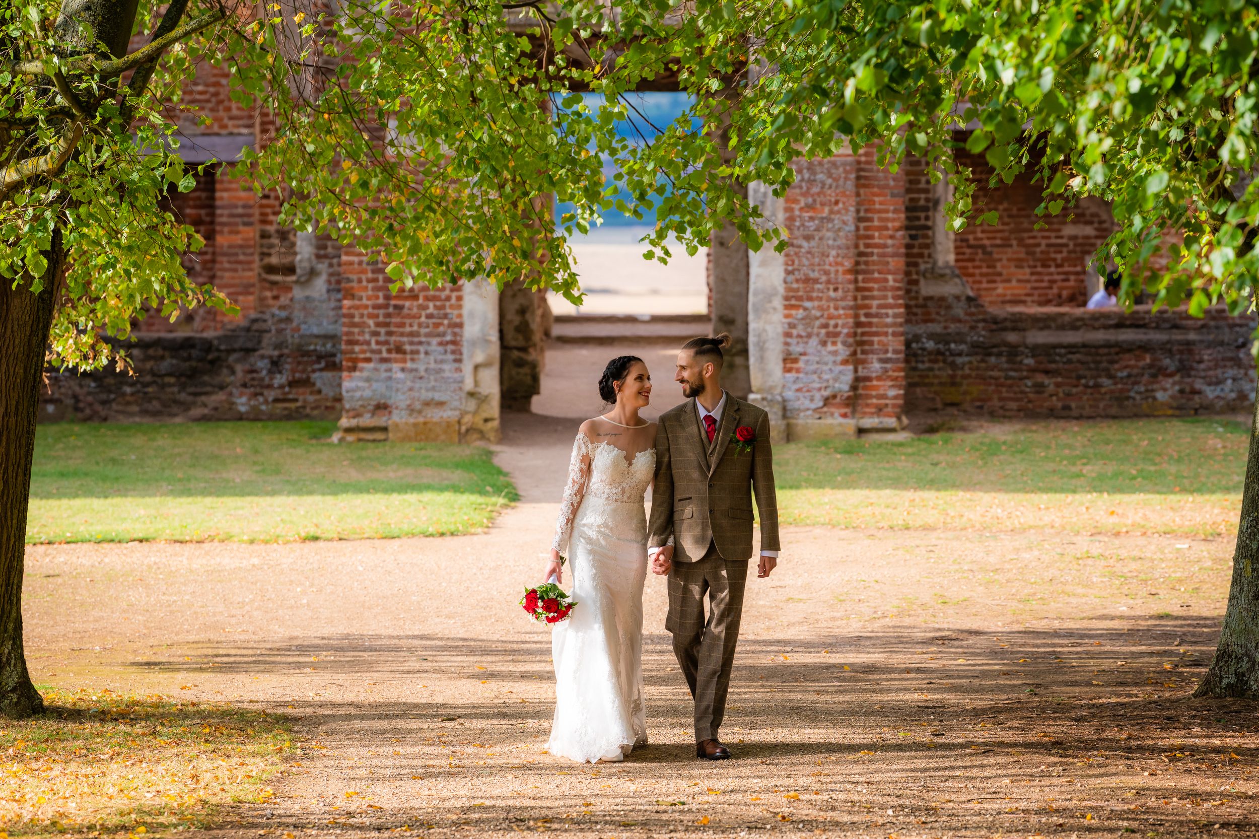 Bride and groom outside