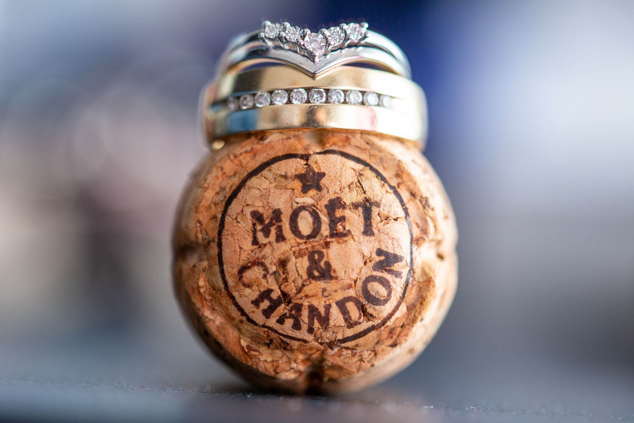 Wedding rings on Moët & Chandon champagne cork
