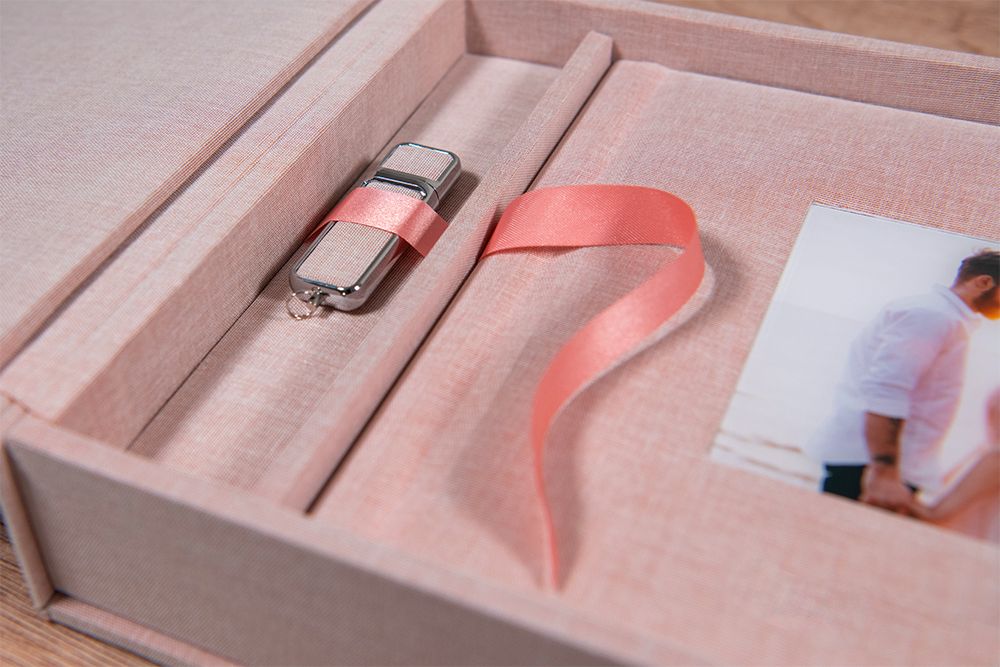 USB stick with fabric wedding album, Robert Nelson wedding photography
