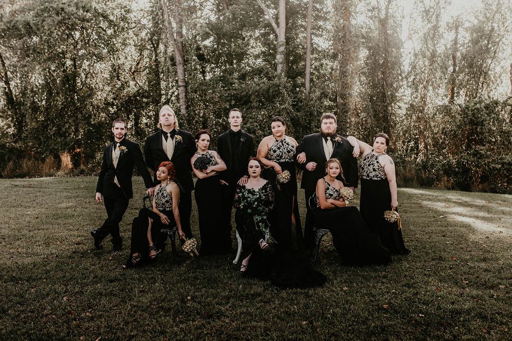 Black Dress Bridal Party, Dark & Moody Weddings
