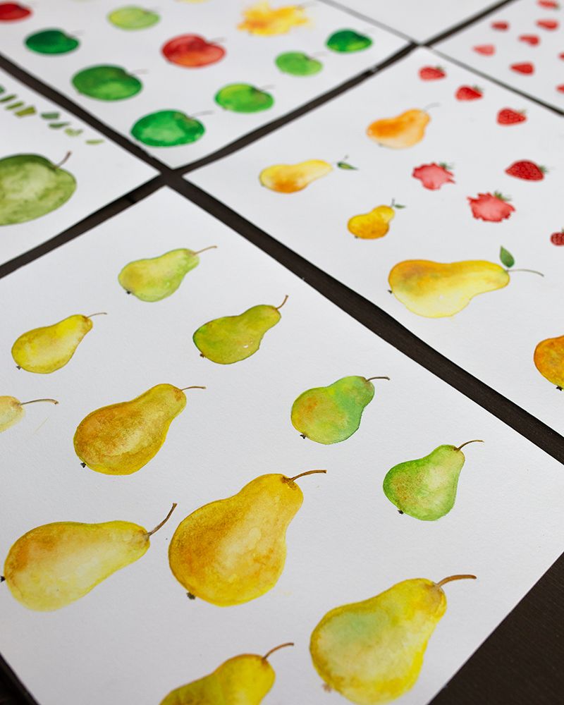 Watercolor elements - fruits