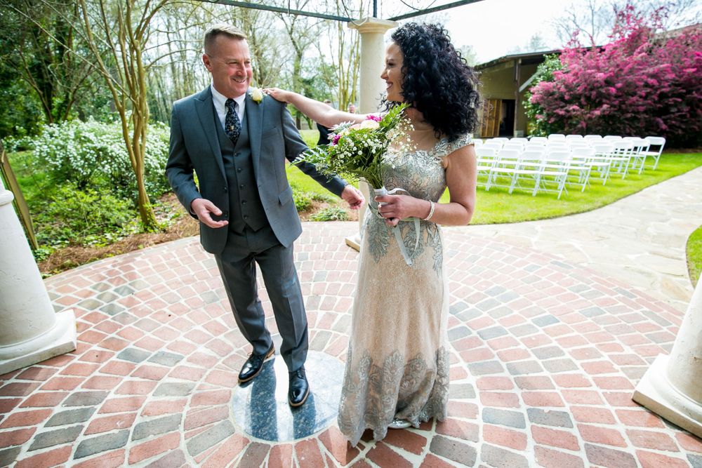 Bride and groom's first look at Senate's End in Columbia, SC