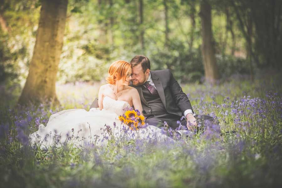 Bluebells with bride and groom