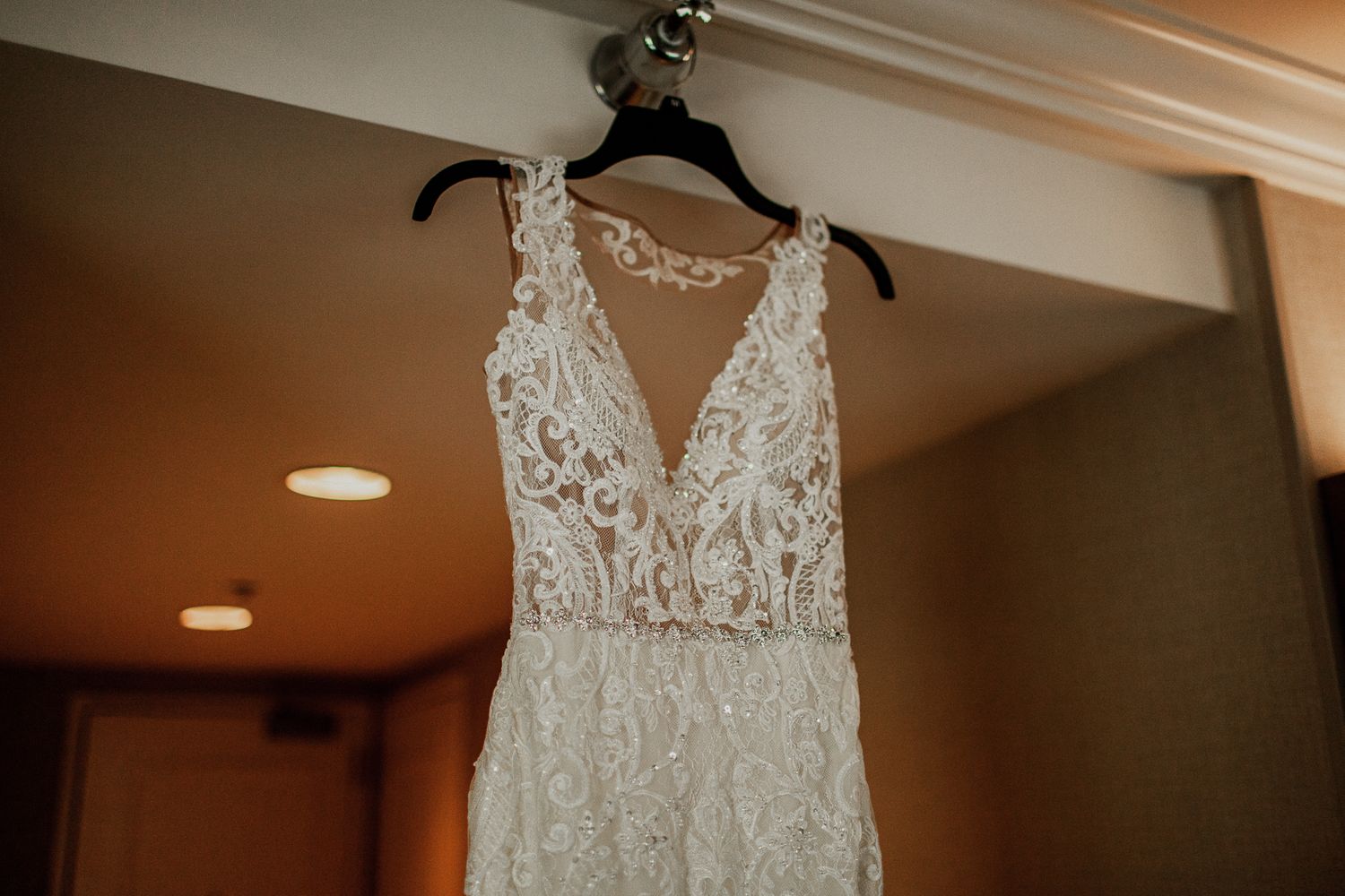 closer shot of dress details for bride