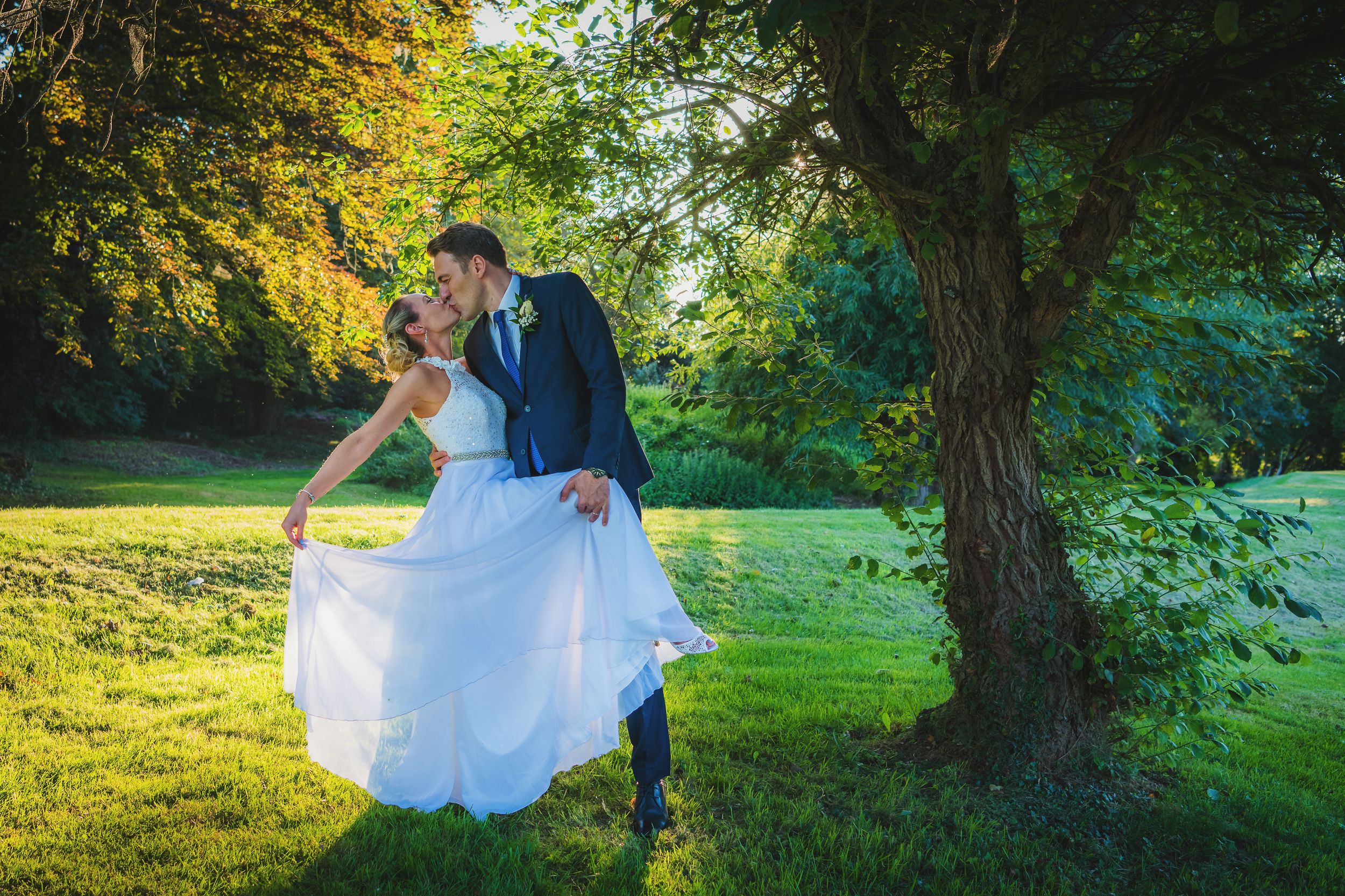 Bride and groom outside