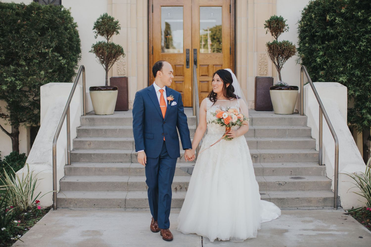 bride & groom walking