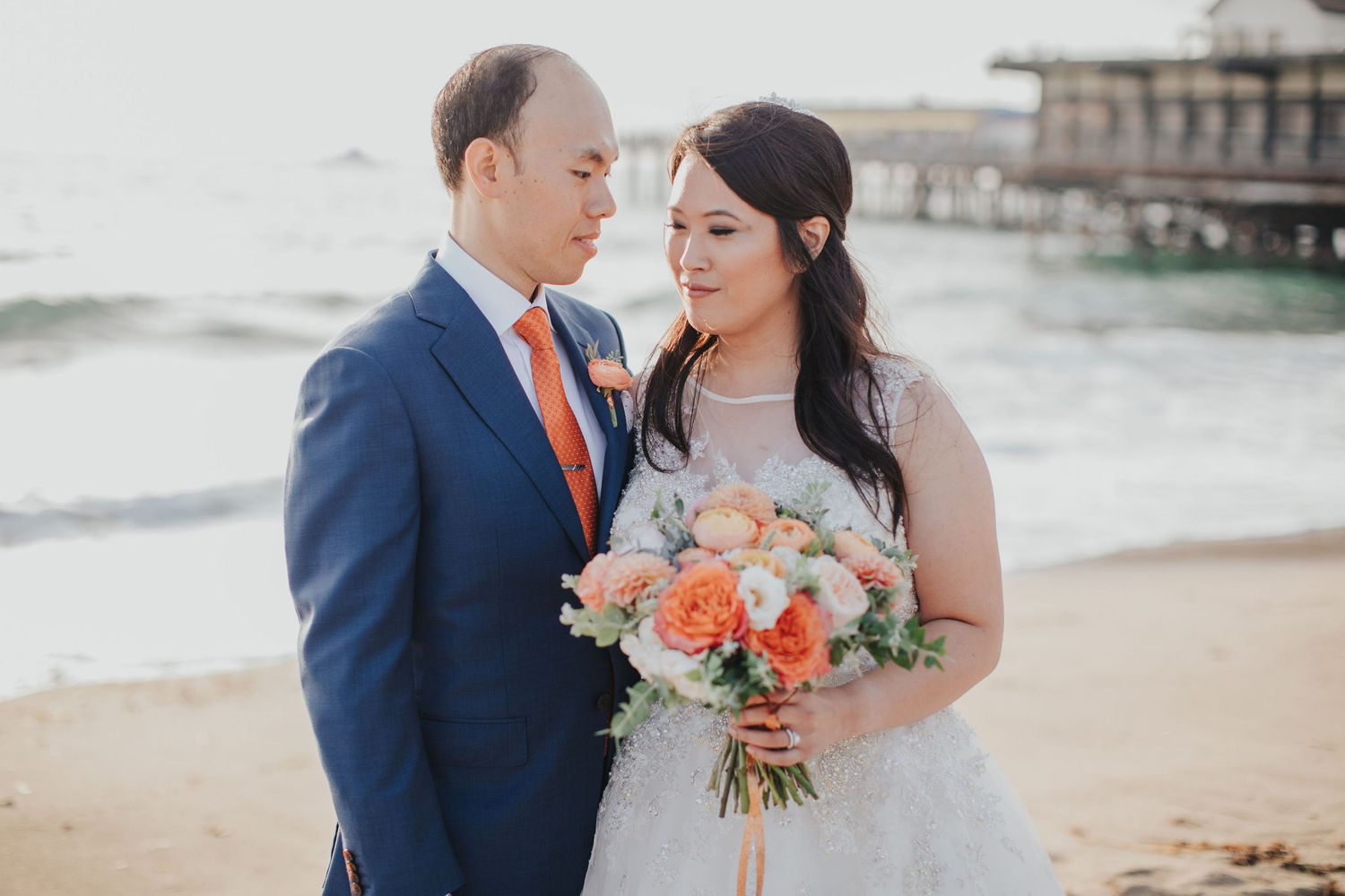 bride & groom on the beach redondo beach historic library