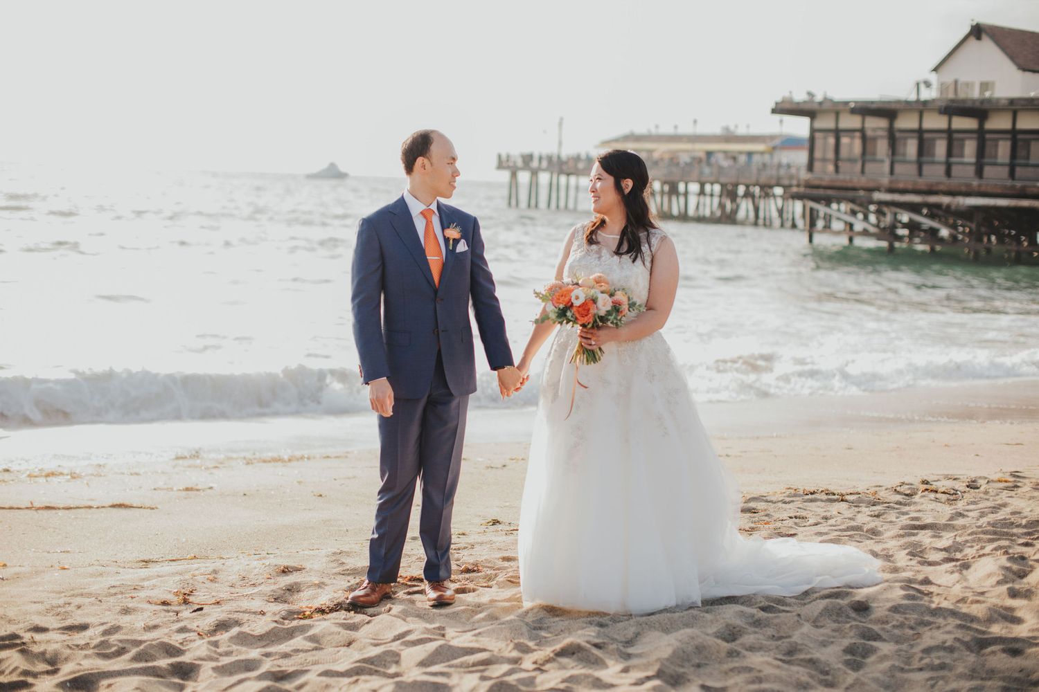 bride & groom on the beach redondo beach historic library