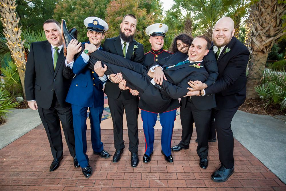 Groom and groomsmen portrait before the wedding ceremony at Riverbanks Zoo in Columbia, SC