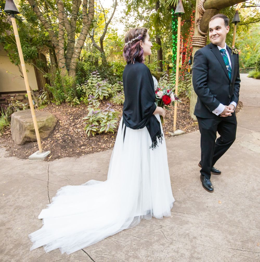Bride and groom's First Look before their wedding ceremony at Riverbanks Zoo in Columbia, SC